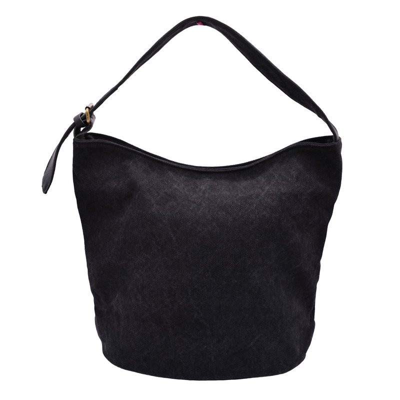 Leather base canvas bag Black color - 側背包/斜背包 - 棉．麻 黑色