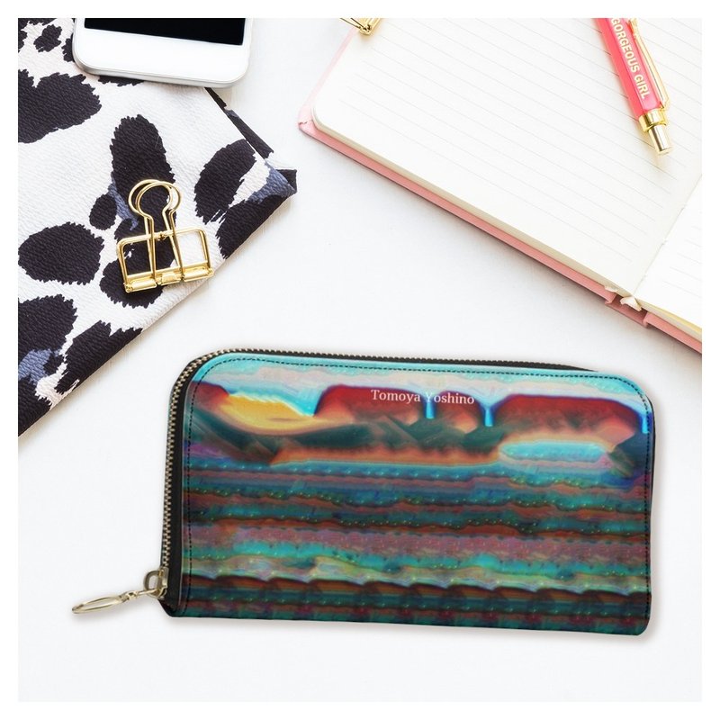 A mysterious and stylish border pattern of colorful unknown world continents and strata Long wallet pouch Genuine leather - กระเป๋าสตางค์ - หนังแท้ หลากหลายสี