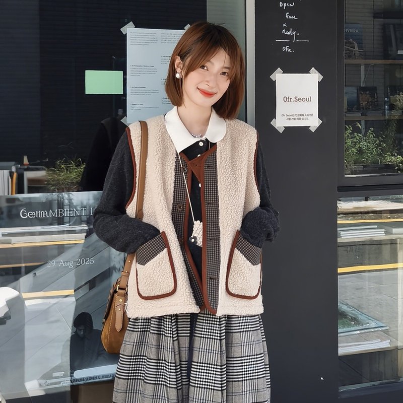 雙面穿仿羊羔毛馬甲|背心|兩色|秋款|Sora-1912 - 女裝 背心 - 棉．麻 多色