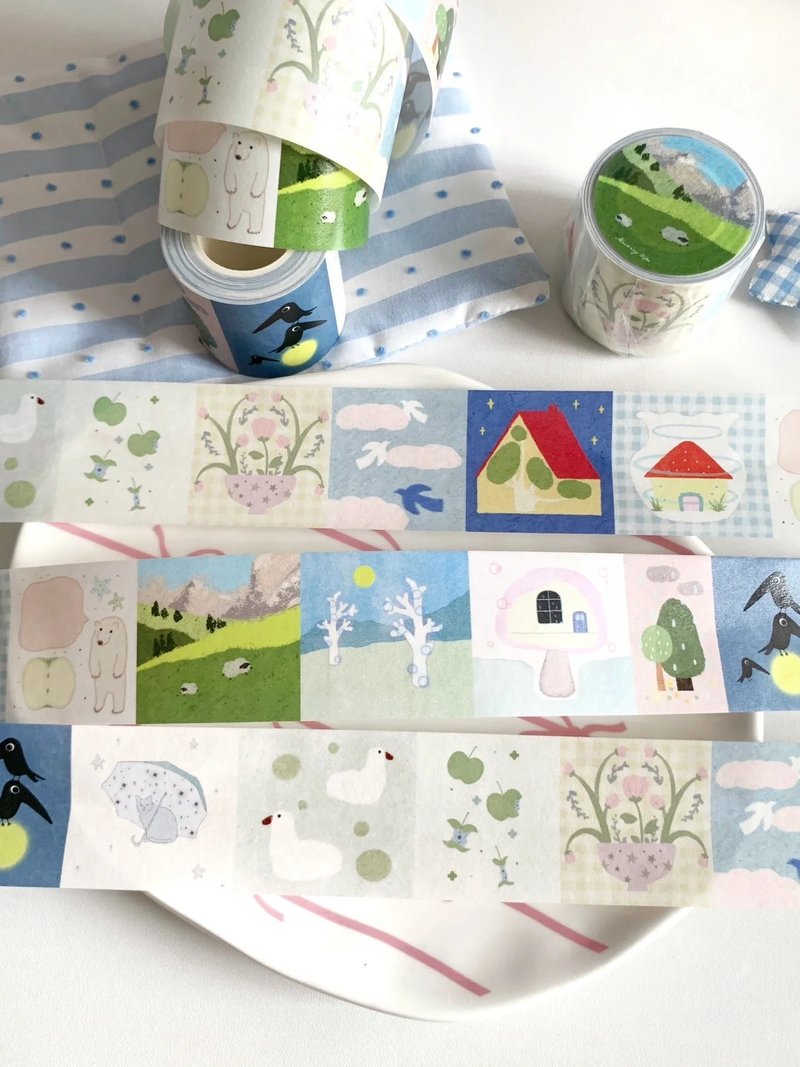 小羊上山 塩顏繪畫 和紙膠帶 10米卷 - 紙膠帶/和紙/PET - 其他材質 多色