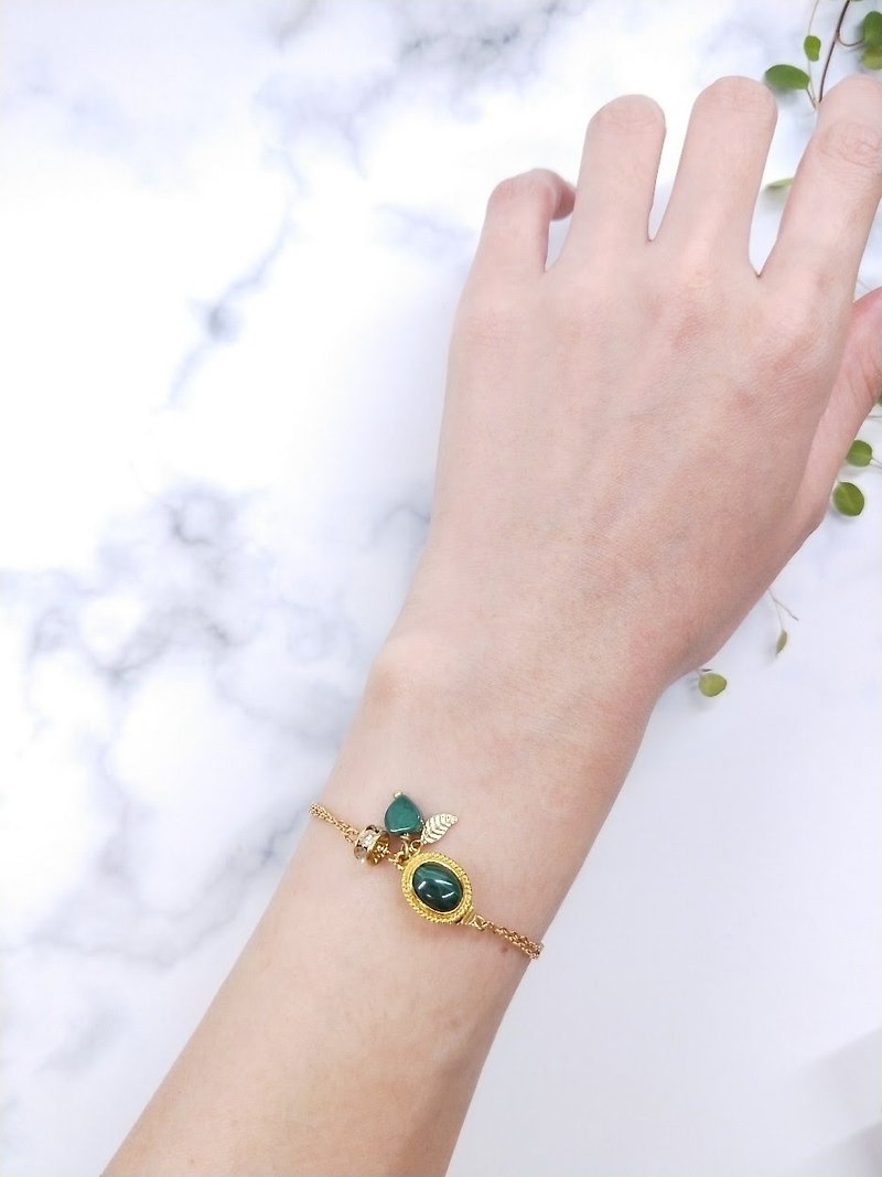 wristband. Peacock Love * Stone blade Stone Bronze covered with gold bilayer bracelet or14K - Bracelets - Other Metals Green