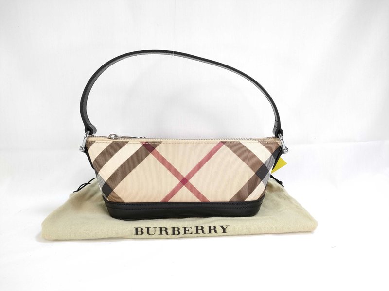 BURBERRY Check Bag side backpack handbag comes with shoulder strap Japanese second-hand vintage - กระเป๋าแมสเซนเจอร์ - วัสดุอื่นๆ สีนำ้ตาล