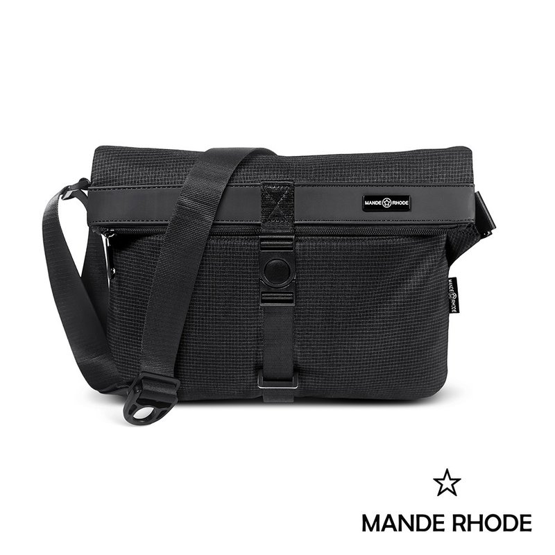 MANDE RHODE - 格紋插扣掀蓋斜背包 - A5888K - 側背包/斜背包 - 聚酯纖維 黑色