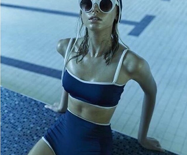 Aprilpoolday★Capsule Original 水着+キャップ付き クラシック Aprilpoolday水着/ CAPSULE ORIGINAL /ネイビー/ L - ショップ