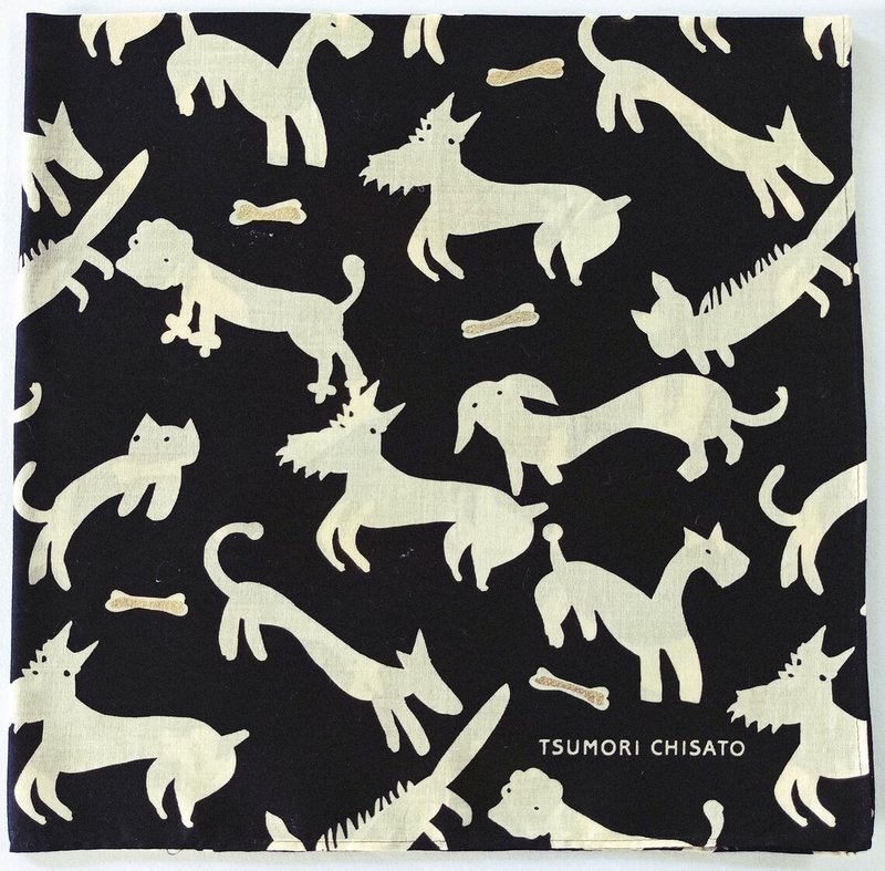 Tsumori Chisato Vintage Handkerchief Abstract Dogs 23 x 23 inches - 絲巾 - 棉．麻 黑色
