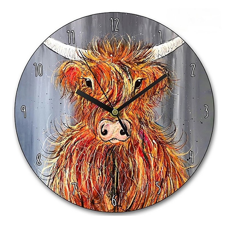 WRAPTIOUS/Handmade wooden clock/Highland cattle in the wind - Clocks - Wood Multicolor