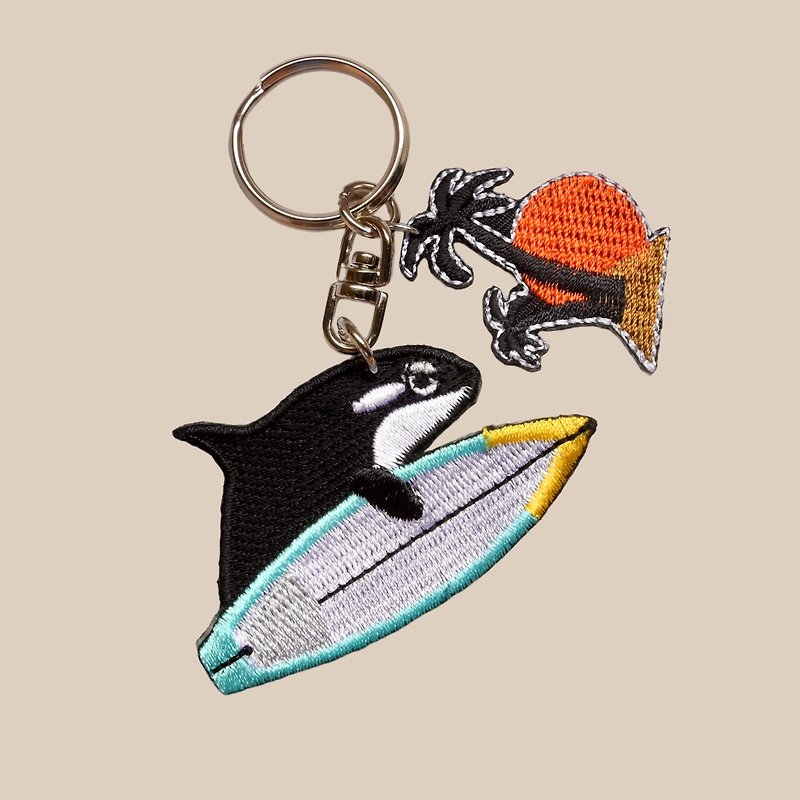 Killer Whale Surfer / Double Sided Embroidered Keyring - Keychains - Thread Multicolor