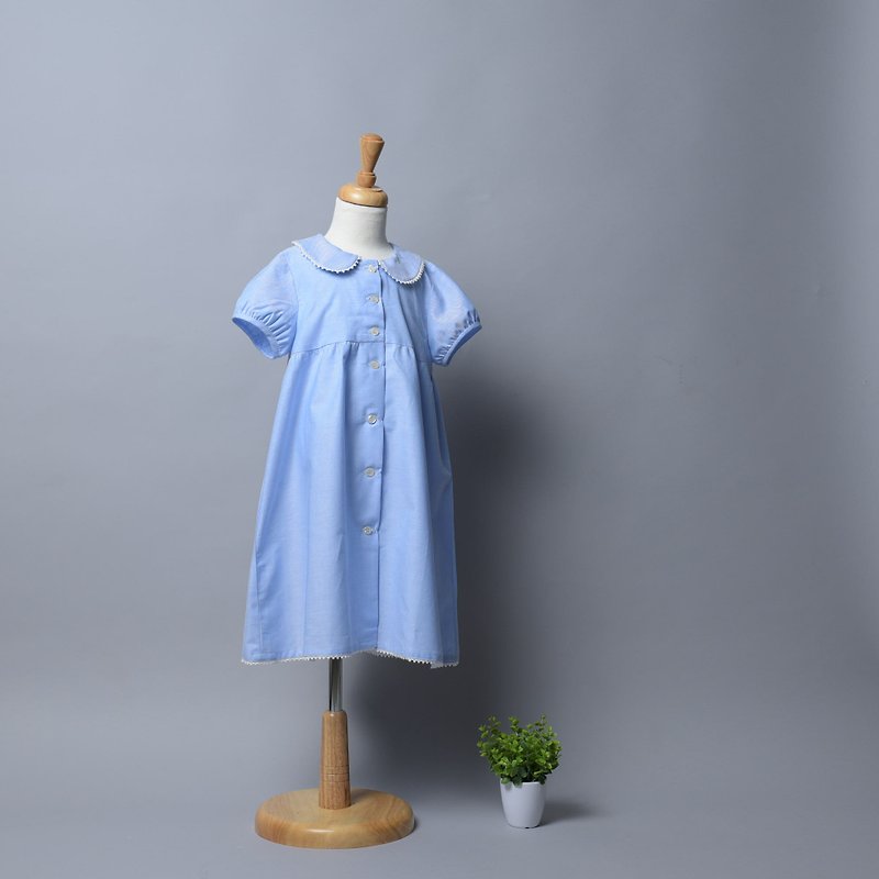 Nordic simple small dress - short-sleeved hand for non-toxic dress children's clothing - Other - Cotton & Hemp Blue