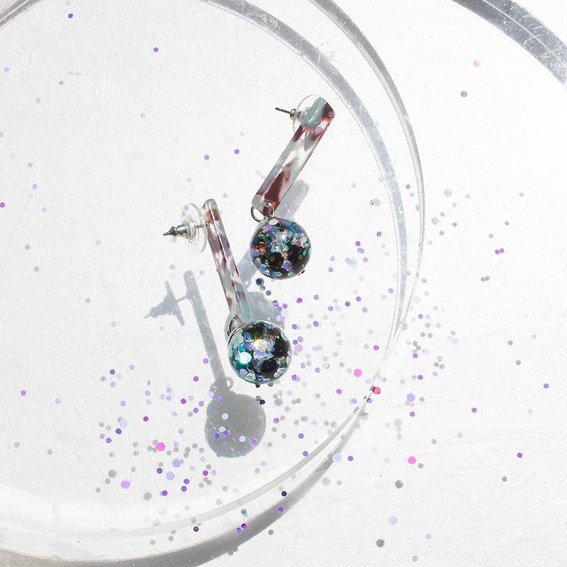 Marbling Dot Snowball Earrings (Purple blue) - 耳環/耳夾 - 玻璃 