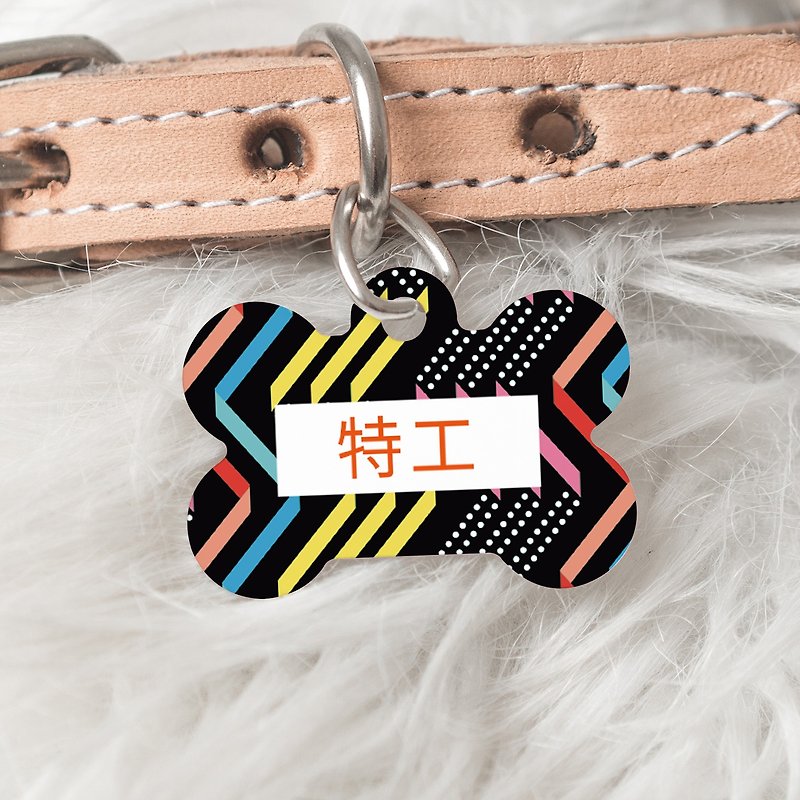 Customized pet identification tag-Chinese and English double-sided custom-dynamic ribbon / pet fashion accessories - หมอน - โลหะ สีดำ