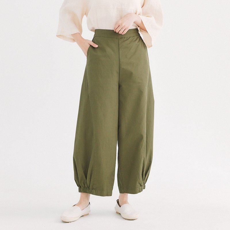 【Simply Yours】Shrunk cotton cropped pants green F - Women's Pants - Cotton & Hemp Green