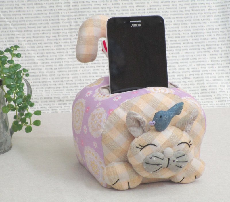 Smiling cat shape phone holder - Phone Stands & Dust Plugs - Cotton & Hemp Purple