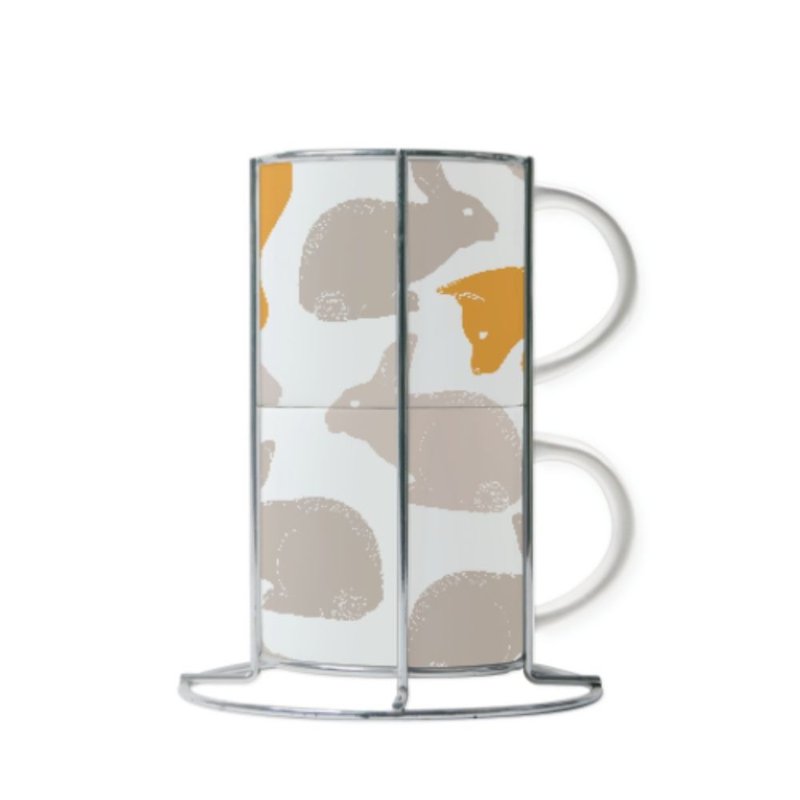 Cup Set with Metal Stand (2 Cups) - แก้วมัค/แก้วกาแฟ - ดินเผา 