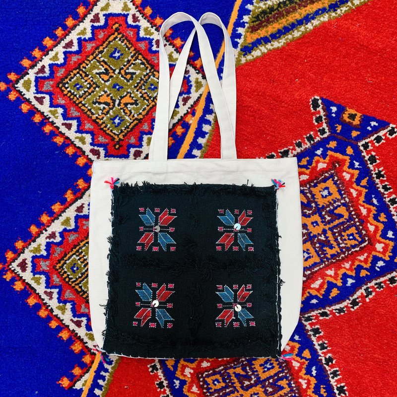 Amazigh手工羊毛織毯帆布托特包 黑 - 手提包/手提袋 - 羊毛 黑色