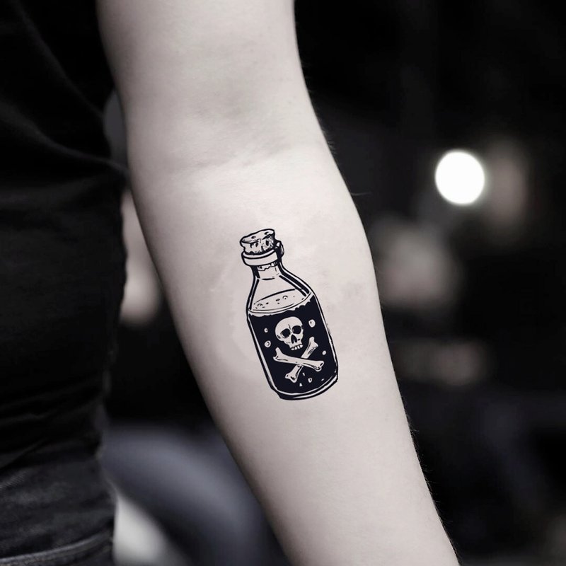 Poison Bottle Temporary Fake Tattoo Sticker (Set of 2) - OhMyTat - สติ๊กเกอร์แทททู - กระดาษ สีดำ