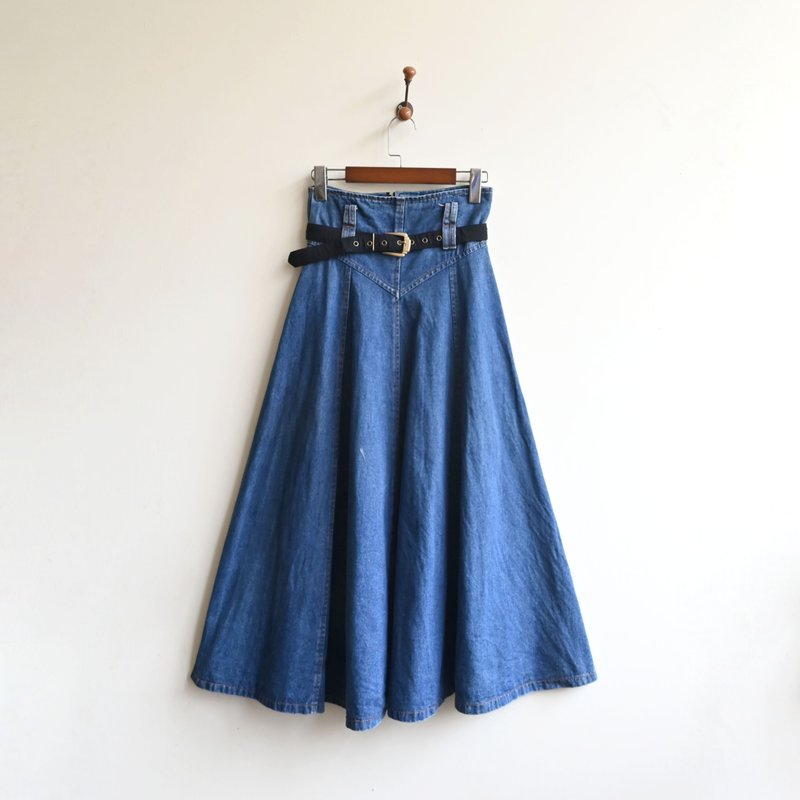 [Egg Plant Vintage] Wuyuan High Waist Denim Vintage Skirt - One Piece Dresses - Other Man-Made Fibers 