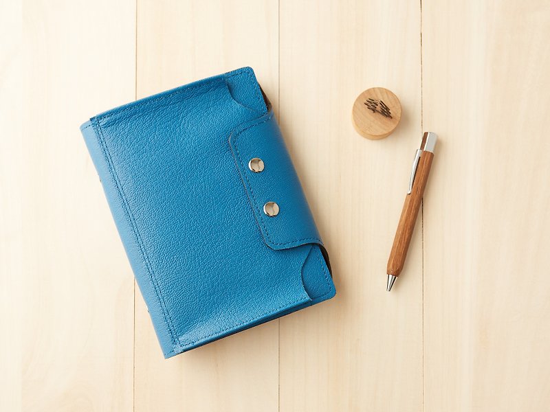 pouch系列:天藍色牛皮6孔B6活頁型筆袋記事本 - 筆記本/手帳 - 真皮 藍色