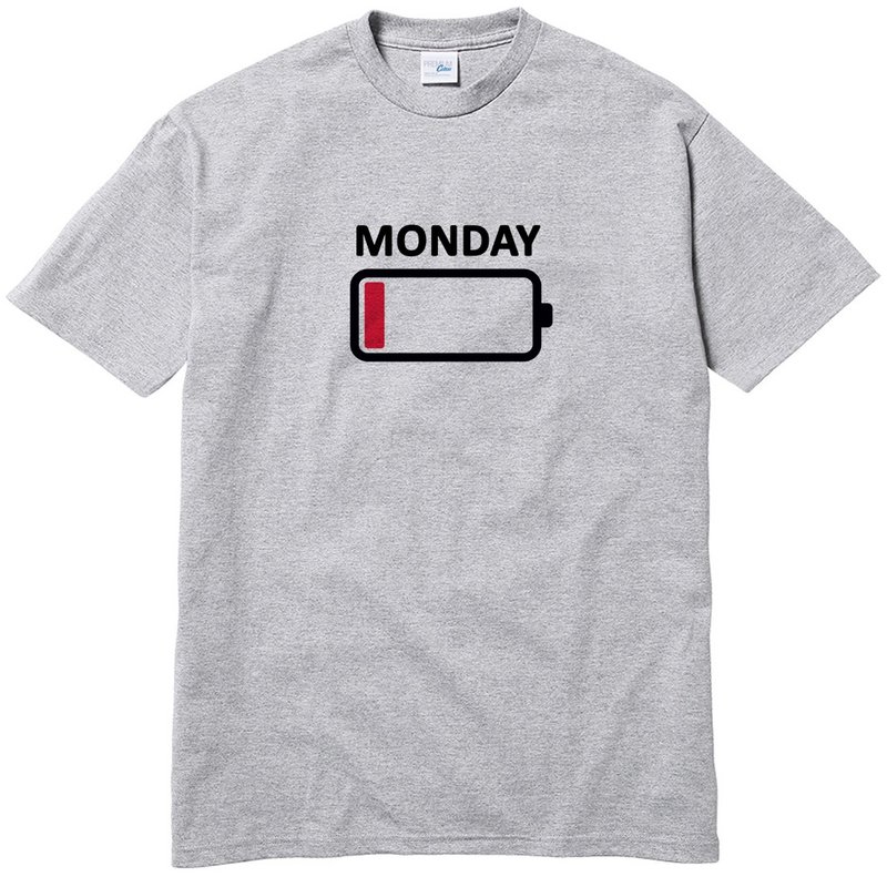 MONDAY BATTERY gray t shirt - เสื้อยืดผู้ชาย - ผ้าฝ้าย/ผ้าลินิน สีเทา