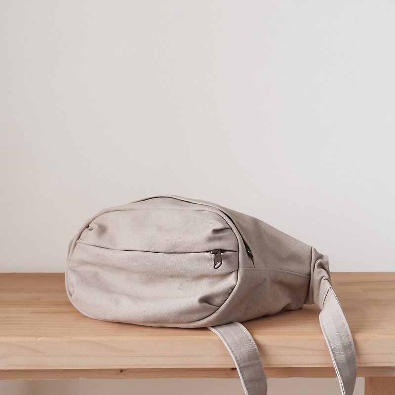 Light sand Linen carry-on small baggage cross-body waist bag travel small bag - Messenger Bags & Sling Bags - Cotton & Hemp Khaki