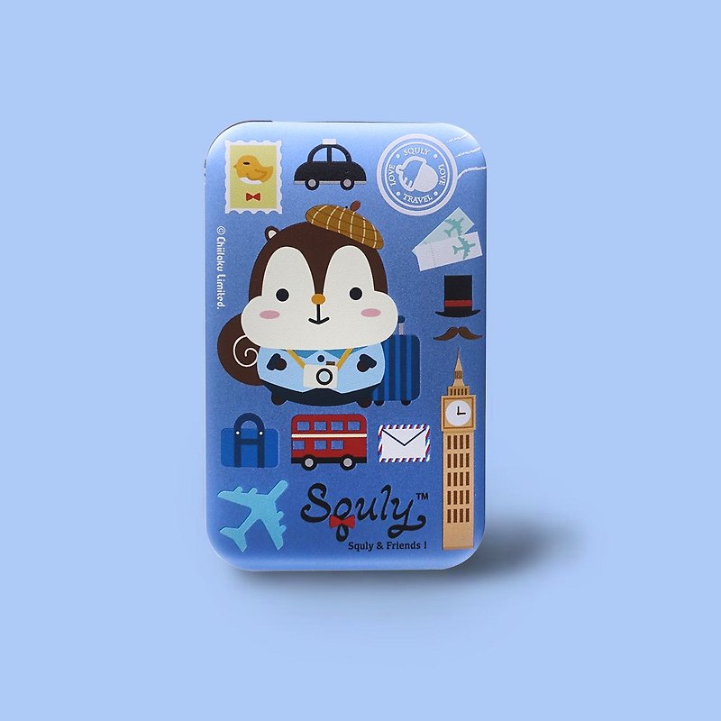 Squly & Friends 松鼠旅行 8000mAh行動電源 輕薄充電器 聖誕禮物 - 行動電源/充電線 - 其他金屬 藍色