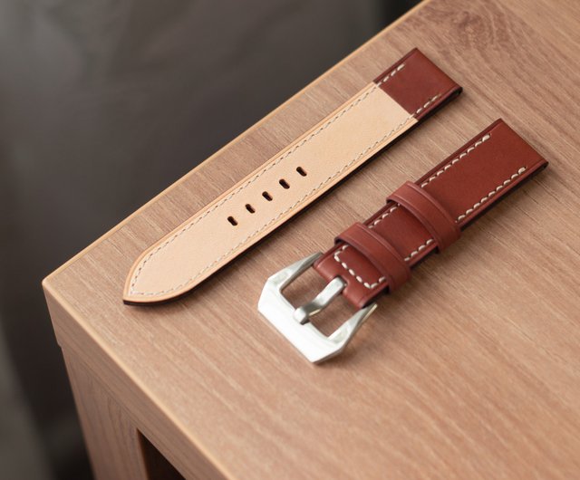 Brown leather watch strap, panerai pam style, brutal, veg tanned