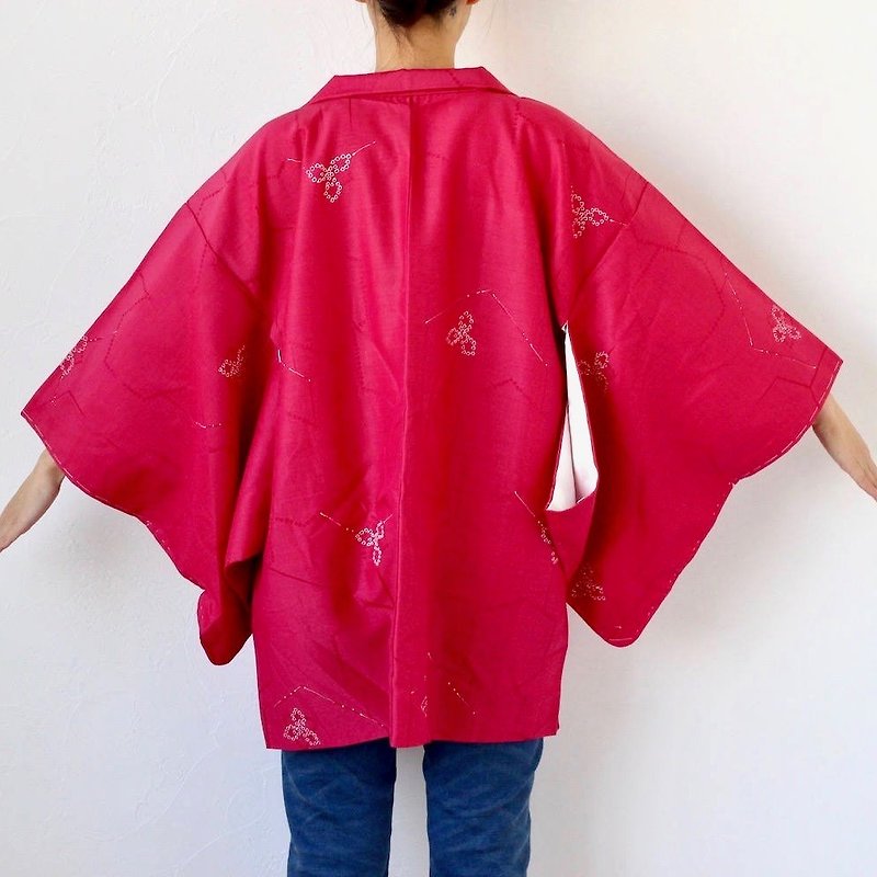 pink kimono, haori, kimono top, festival kimono, pink jacket /2813 - 女大衣/外套 - 聚酯纖維 紅色