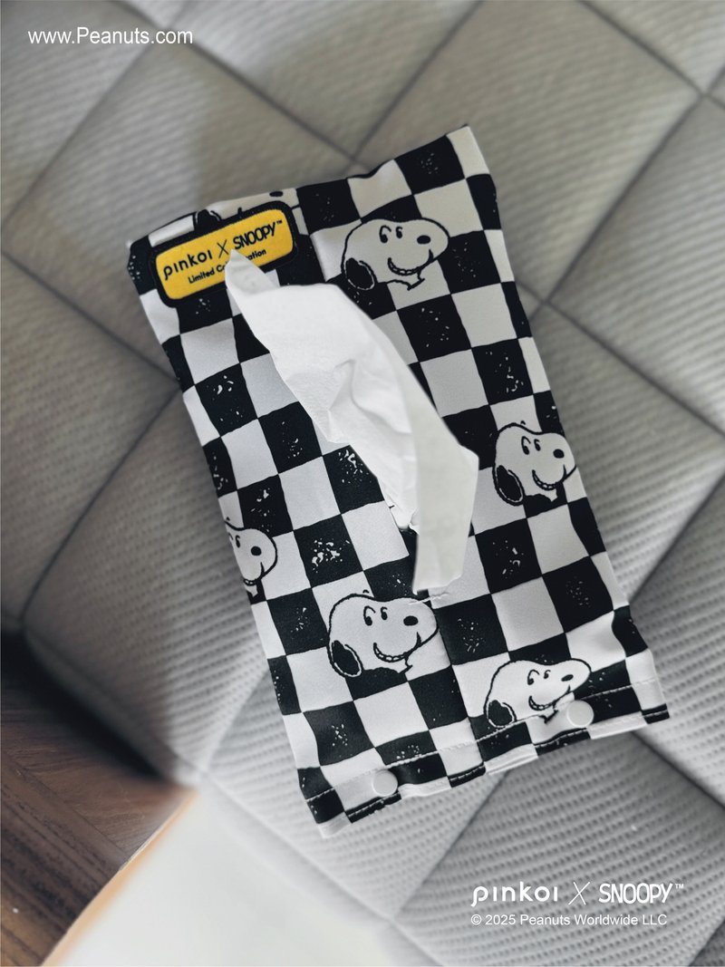 【Pinkoi x SNOOPY】專業 面紙套 史努比 黑白格 系列 - 面紙盒 - 聚酯纖維 黑色