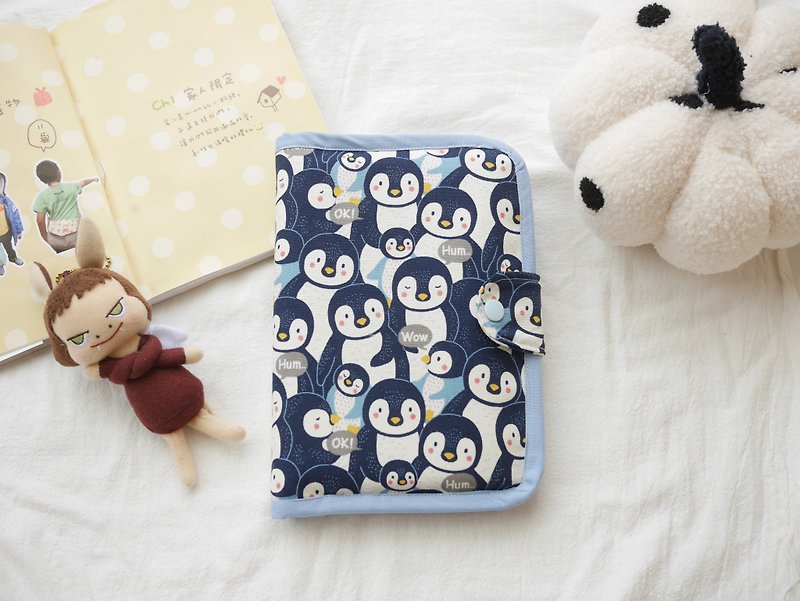 Baby manual cover, mother manual cover, book cover can hold two manuals, cute penguin style - Other - Cotton & Hemp Blue