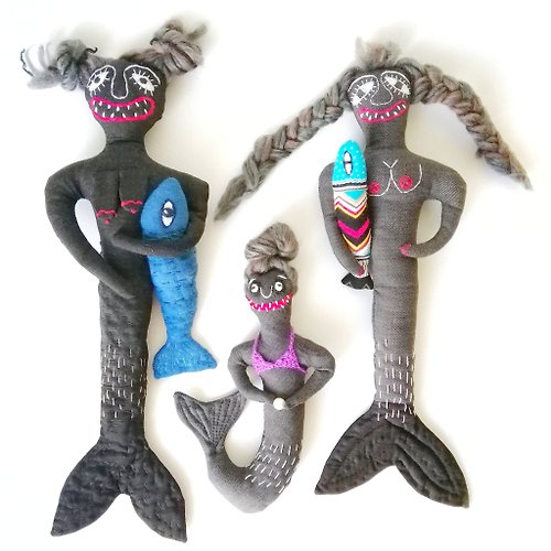 oksunnybunny Textile Handmade Art Ugly Fantasy Mermaid Dolls: Unique, Charming Fun Creatures!