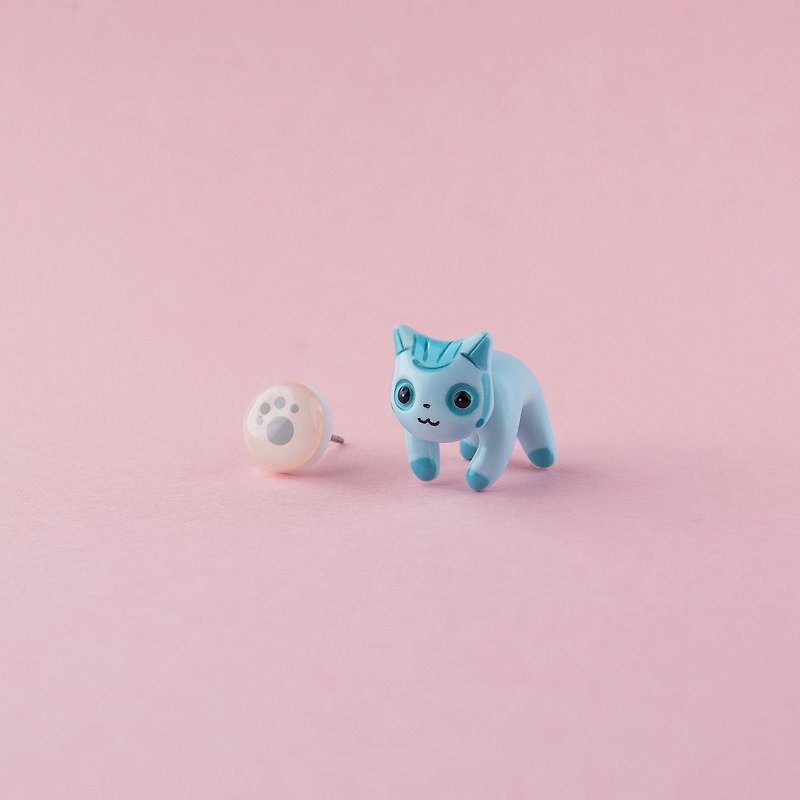 Teal cat earrings - Polymer Clay Earrings,Handmade&Handpainted Catlover Gift - Earrings & Clip-ons - Clay Blue