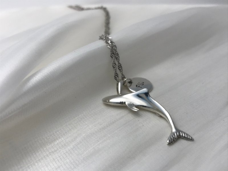 925 sterling silver shark necklace - สร้อยคอ - เงินแท้ สีเงิน