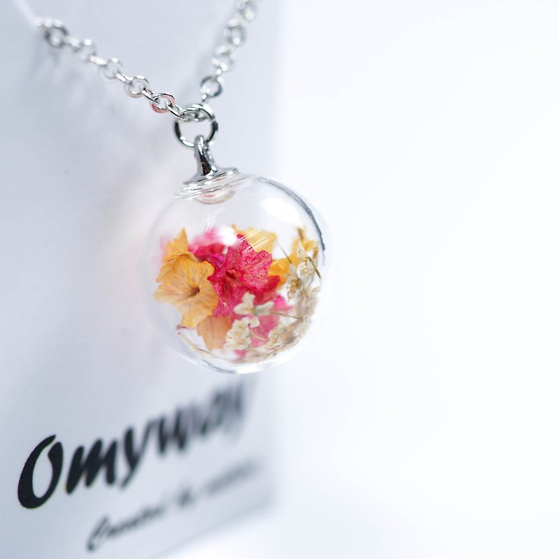 愛の宿題 -  OMYWAYライトレッドカラースタードライフラワー永遠の花のガラス玉の装飾品ネックチェーン1.4 cm - チョーカー - ガラス ホワイト