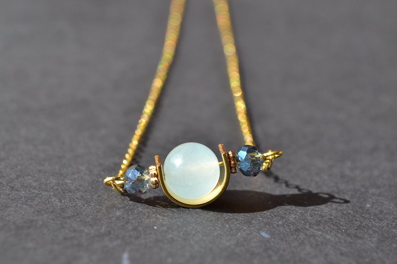 Little planet Aquamarine stone necklace - Necklaces - Other Metals Blue