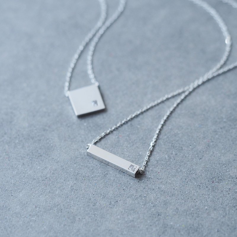 2 pieces set) Square + Rectangle Pair Necklace Silver 925 - Necklaces - Other Metals Silver