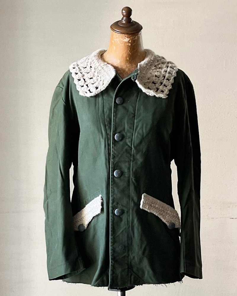 丸襟 スウェーデン軍M-59 ジャケット ーHand Knit×Used Clothingー2022AW - 女大衣/外套 - 其他材質 綠色