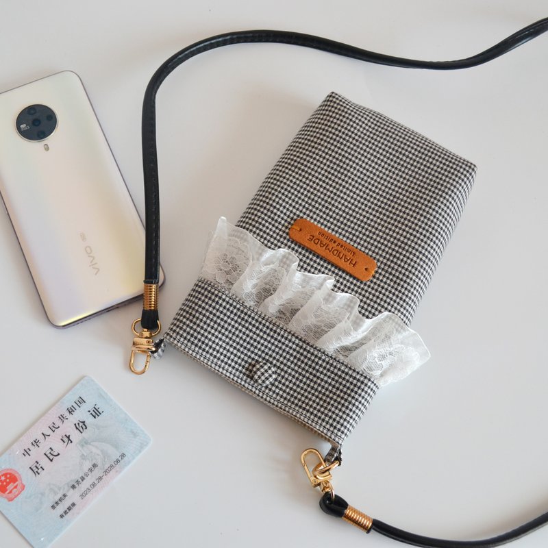 孤品現貨  特價  簡約手機包 / 格子手機袋 / 斜跨包 - 側背包/斜背包 - 棉．麻 