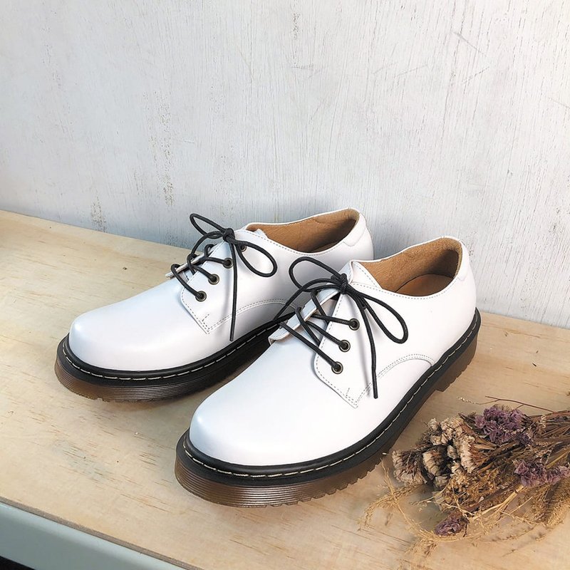 Size Zero [Self-Looking] Fully Real Cow Leather Air Cushion Derby Shoes_Clear and Pure White - Women's Casual Shoes - Genuine Leather White