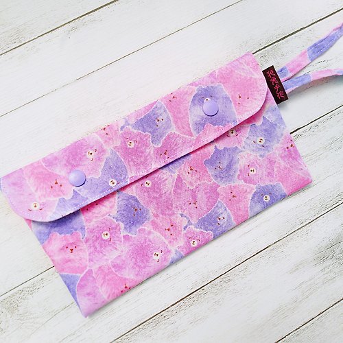 花兔手作 Hwatokki Handmade 日本紫色棉花糖小熊純棉布 提繩口罩收納包 衛生棉包