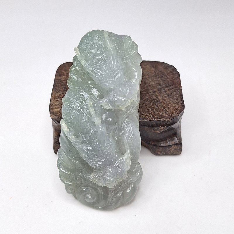 Burmese material glued double-headed hand-carved dragon pendant | natural Burmese jade A grade jadeite - สร้อยคอ - หยก 