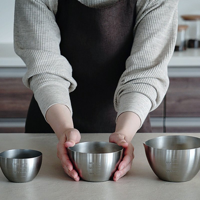 Household Question House Japan-made 304 Stainless Steel Universal Measuring Cups and Bowls Set of 3 - เครื่องครัว - สแตนเลส สีเงิน