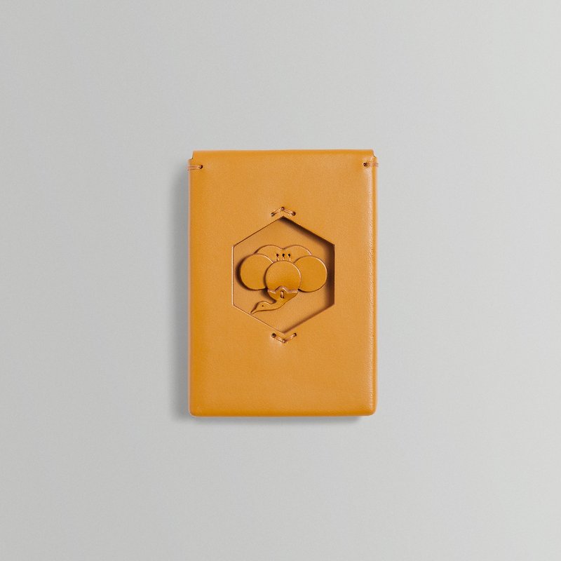 真皮 證件套/識別證套 - 浮花系列 茶梅花 橘黃色卡套