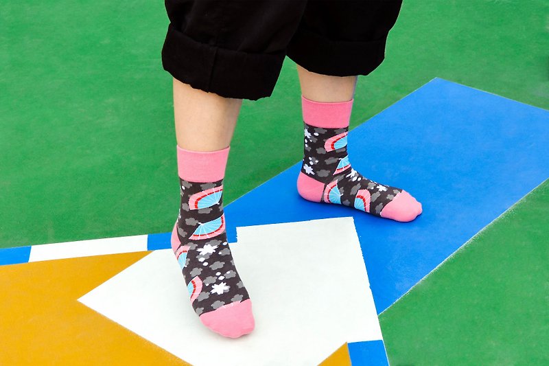 [Gift for girlfriend/free shipping]Fun Sakura Japanese fan 3/4 women socks│Texture gift box packaging - Socks - Cotton & Hemp Pink
