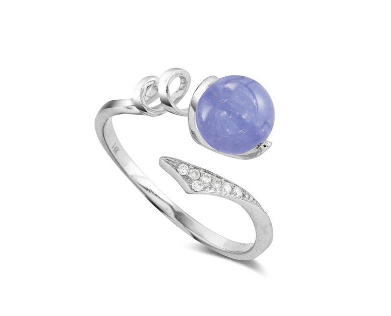 坦桑石獨特求婚戒指 14k白金鑽石彗星結婚戒指 簡約星空定情指環 - 戒指 - 貴金屬 紫色