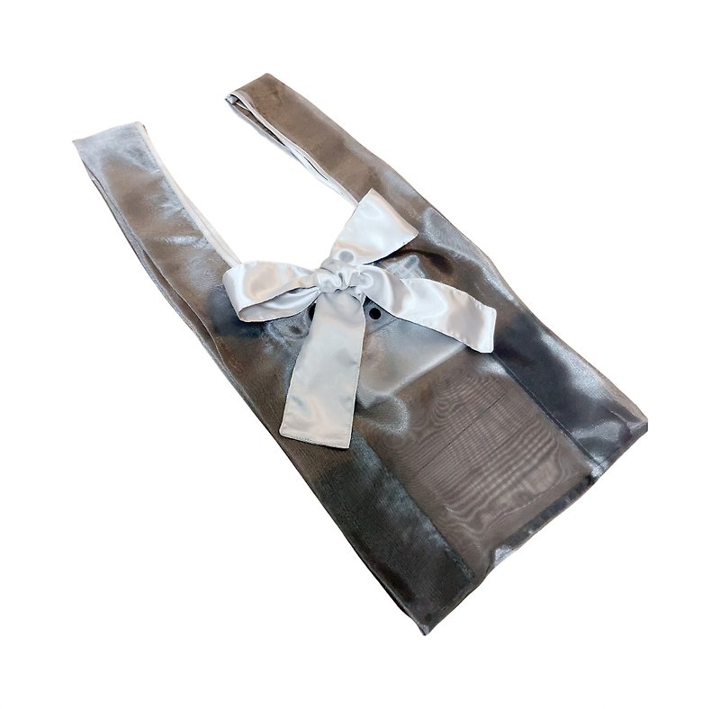see-through ribbon eco bag - กระเป๋าถือ - วัสดุอื่นๆ สีเทา