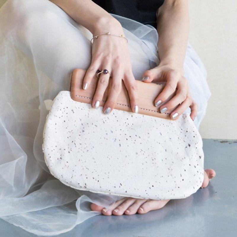 wood clutch bag  paris - Other - Genuine Leather White