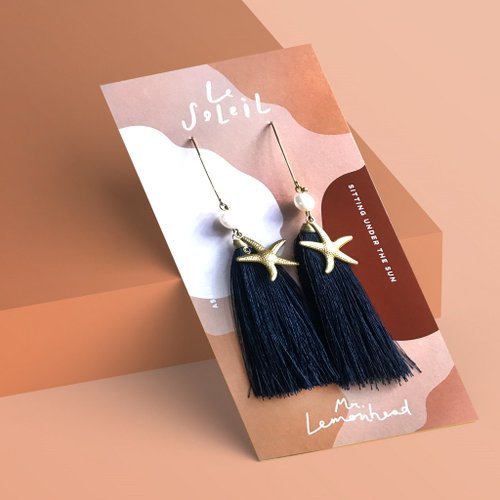 MR.LEMONHEAD Tassel earrings dark blue with real pearl and star fish
