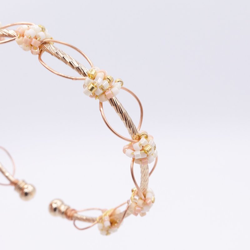 Pink Beads 16K Gold Copper Pamycarie Bangle - สร้อยข้อมือ - ดินเหนียว สีส้ม