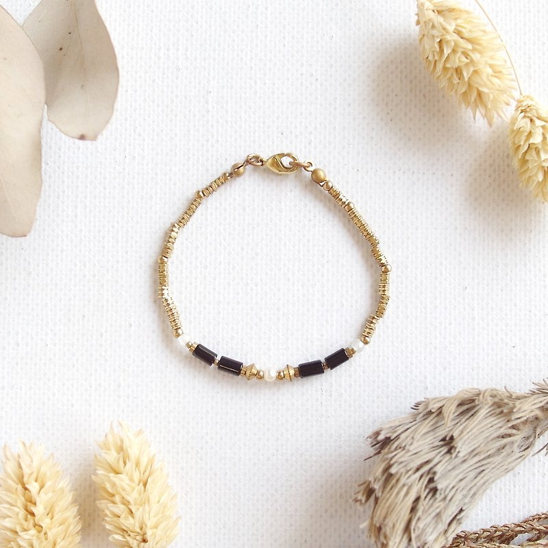 Small brass tube natural stone bracelets - Onyx - Bracelets - Gemstone Black