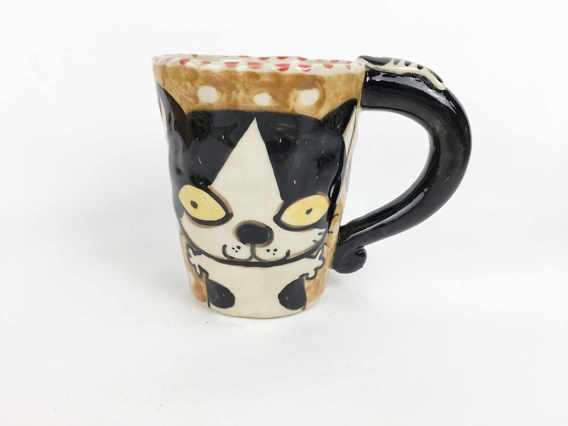 Nice Little Clay Mug Cute Cat 01061-07 - แก้วมัค/แก้วกาแฟ - ดินเผา สีนำ้ตาล