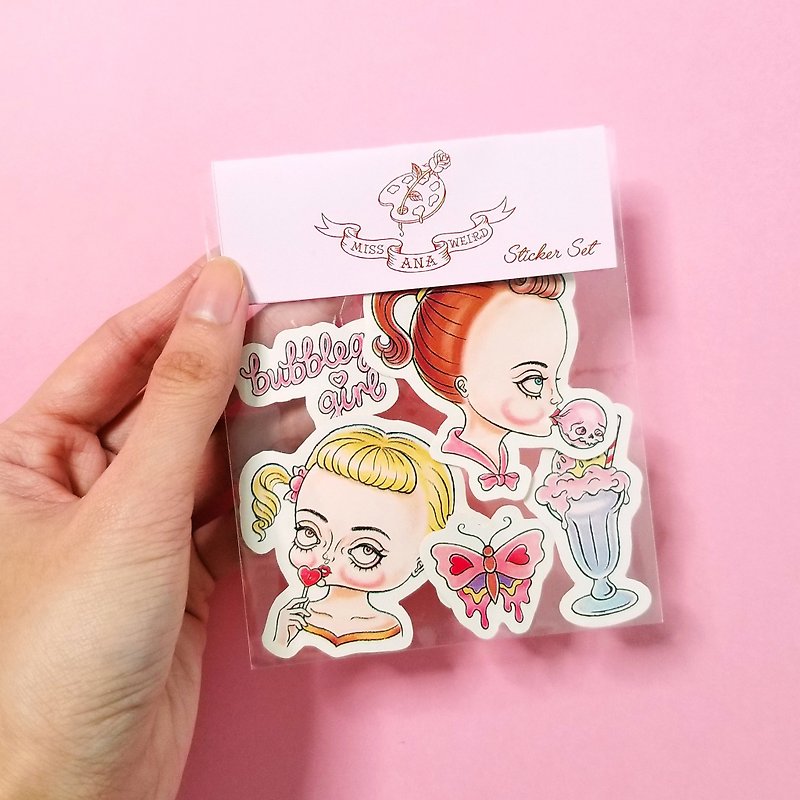 Sticker set - Bubblegum girl - สติกเกอร์ - กระดาษ หลากหลายสี